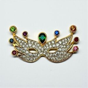 Vintage Swarovski Signed Swan Mardi Gras Mask Brooch